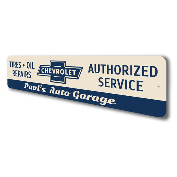 Personalized Chevy Garage Tires/Oil/Repairs Sign - Aluminum Sign